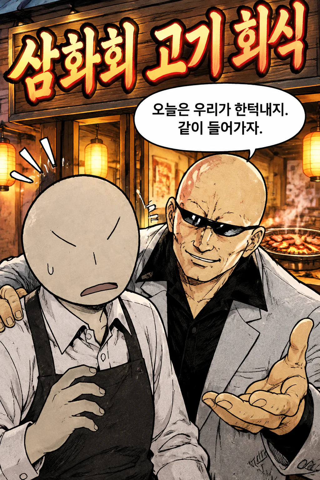 삼화회 식구들 삼화회 부하에게 모듬 고기구이를 사주다