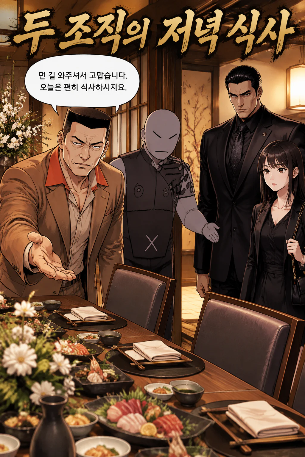 양 조직의 두목과 그 딸들에게 식사를 대접하다