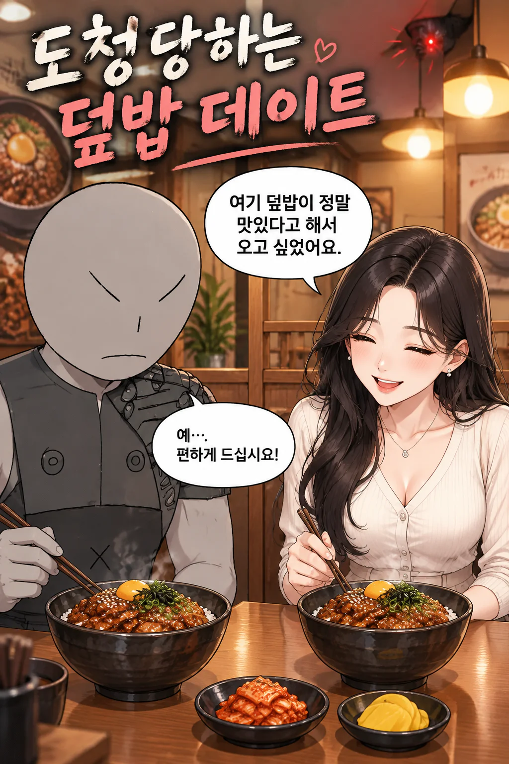 삼화회 부하와 미래의 연인 한국식 덮밥을 먹던 중 사부와 삼화회 식구들에게 도청당하다