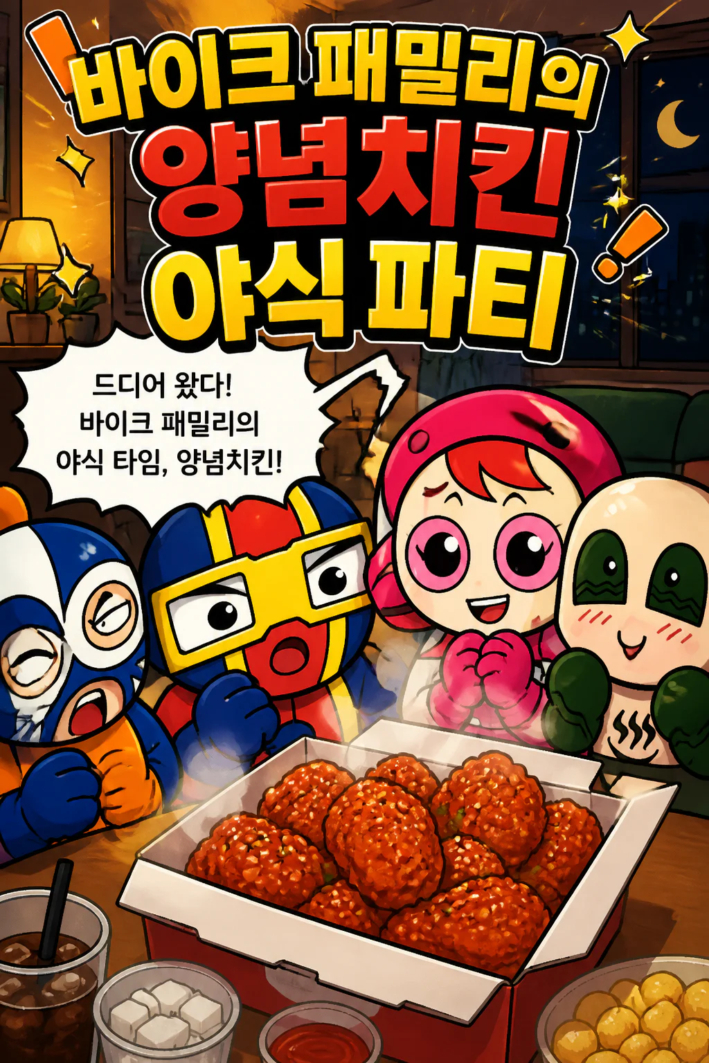 바이크 패밀리 양념치킨을 먹다