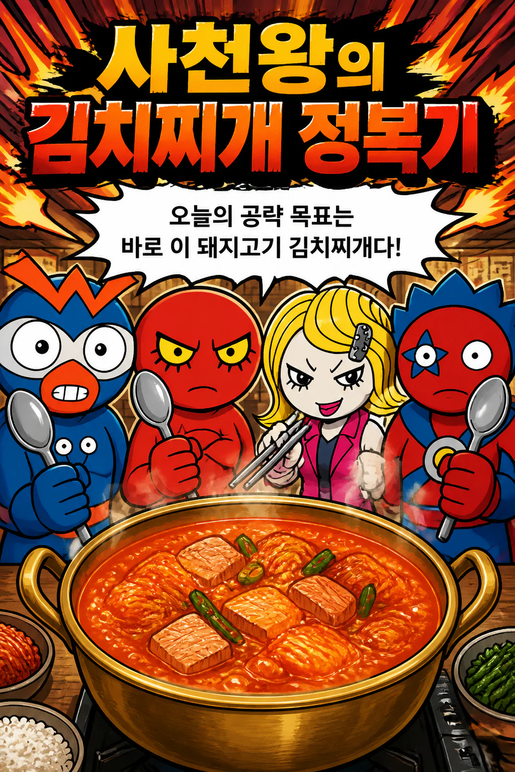 다크맨 사천왕 김치찌개를 먹다
