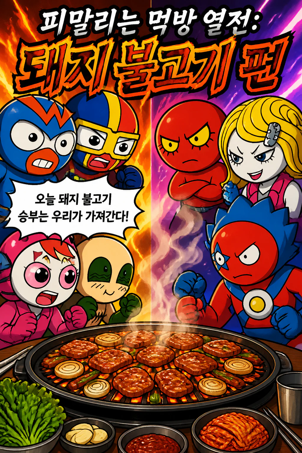 다크맨 사천왕과 바이크 패밀리의 돼지 불고기 대결