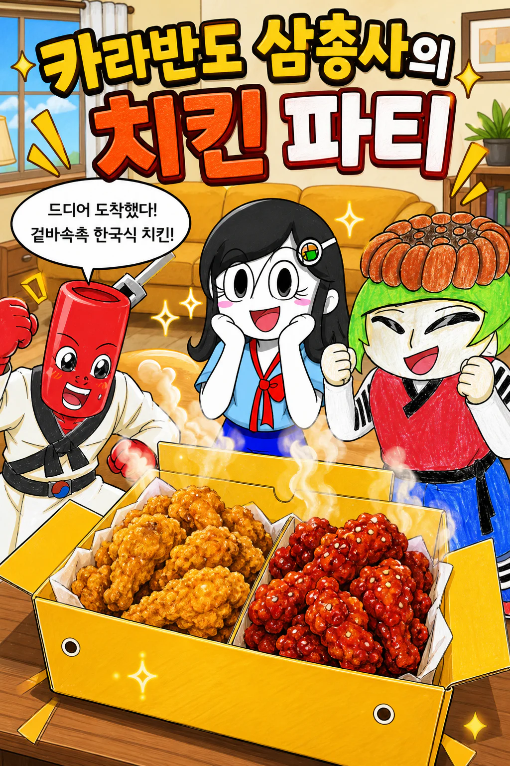 카라반도 삼총사 치킨을 먹다.