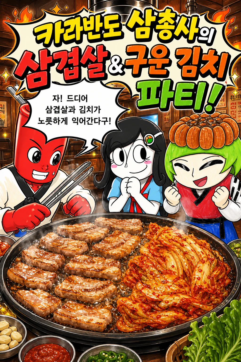 카라반도 삼총사 삼겹살을 먹다