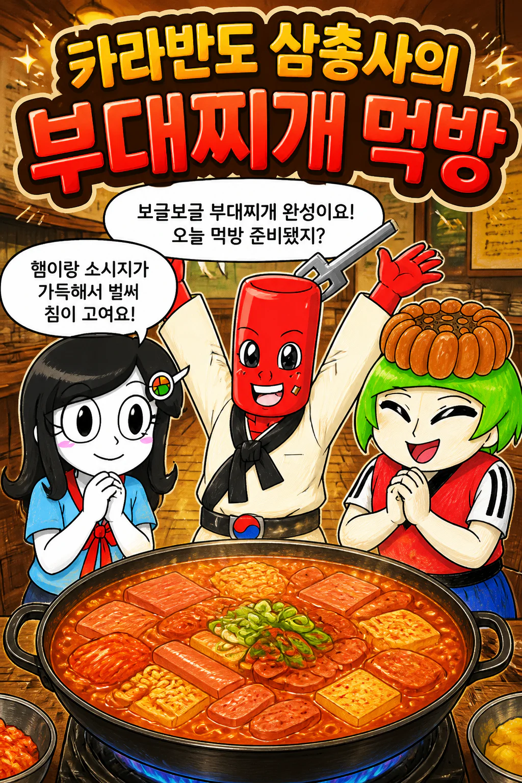 삼총사 부대찌개를 먹다