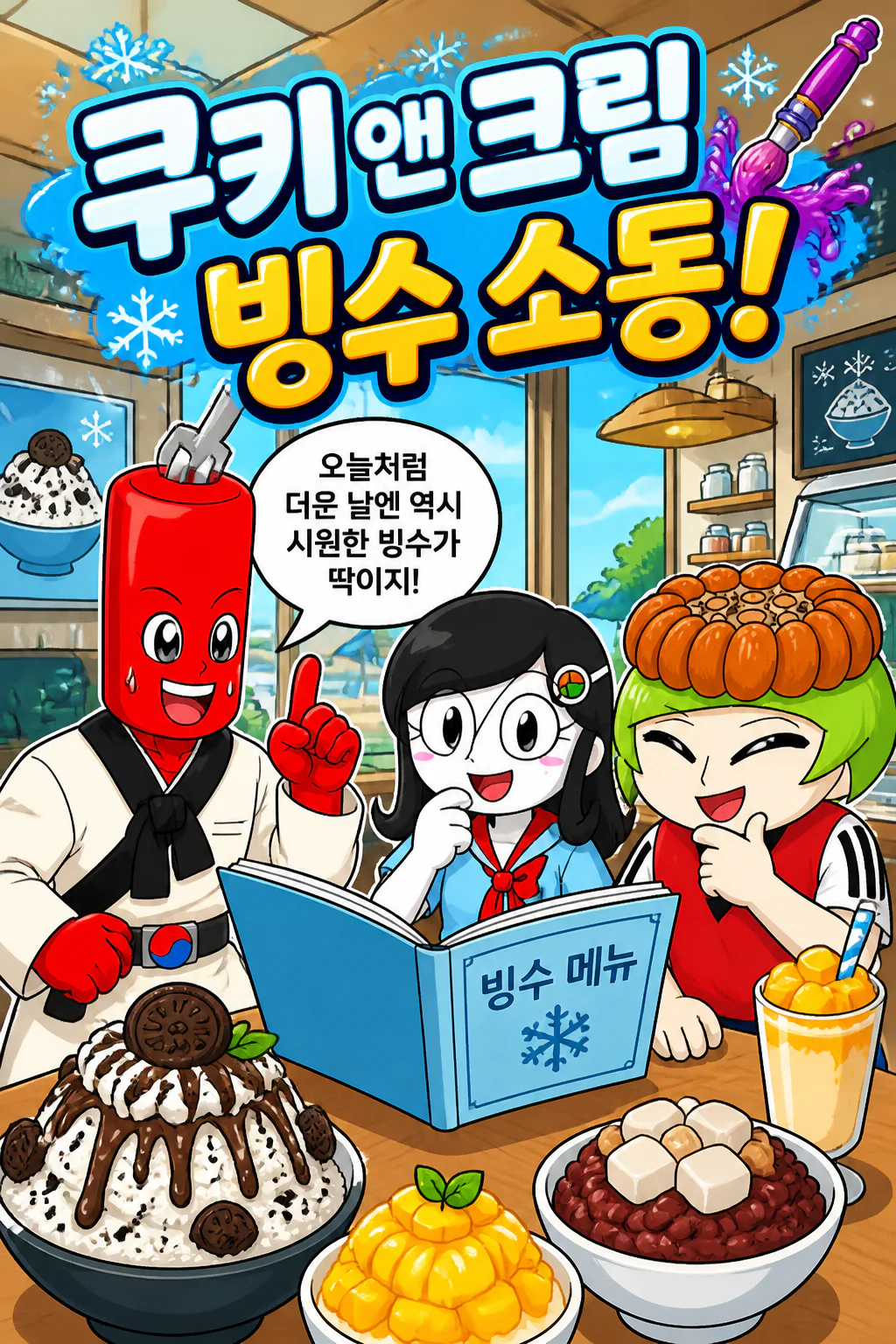 삼총사 쿠키 앤 크림 빙수를 먹다