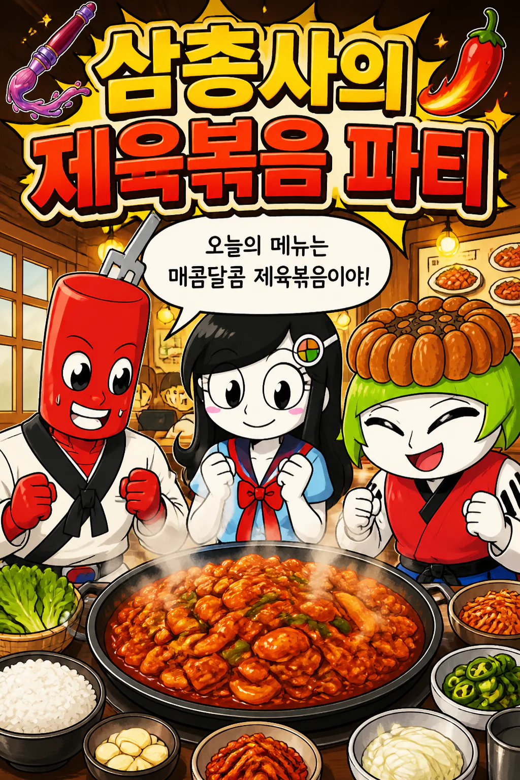 삼총사 제육볶음을 먹다