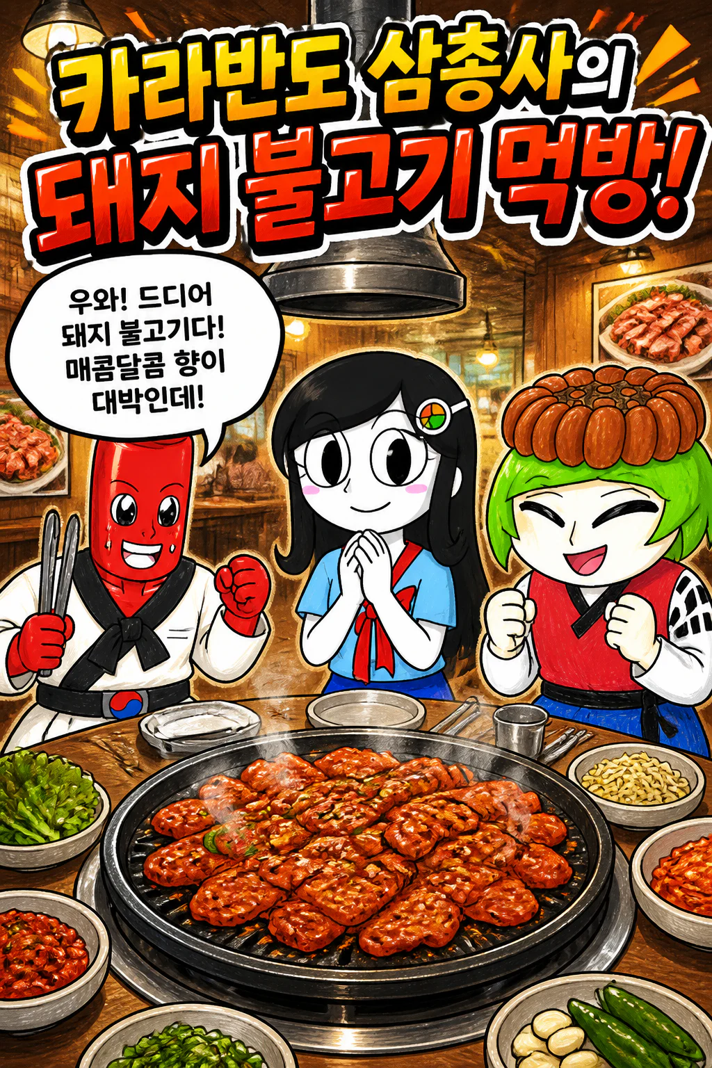 카라반도 삼총사 돼지불고기를 먹다