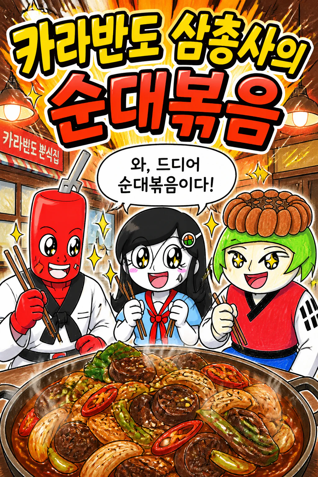 카라반도 삼총사 순대볶음을 먹다