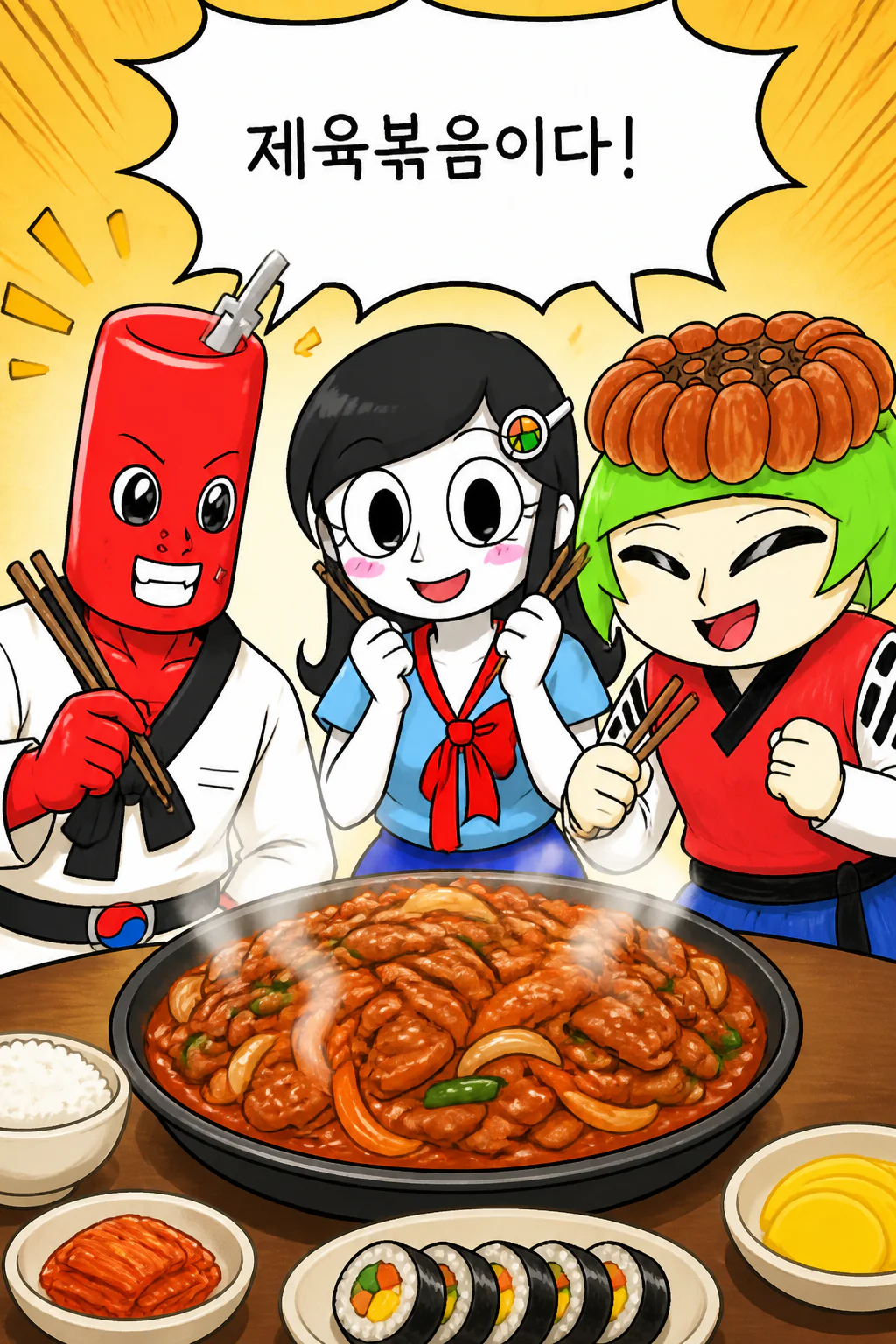 카라반도 삼총사 제육볶음을 먹다