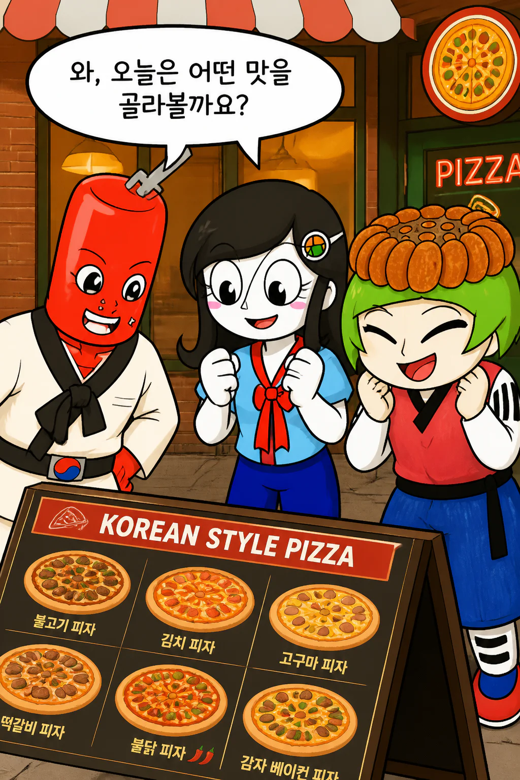 카라반도 삼총사 한국식 피자를 먹다