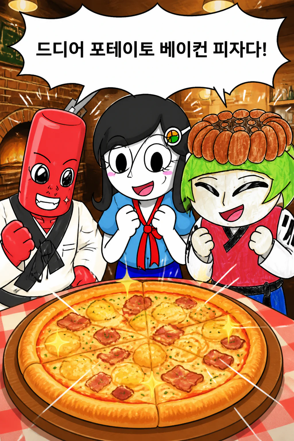 카라반도 삼총사 포테이토 베이컨 피자를 먹다