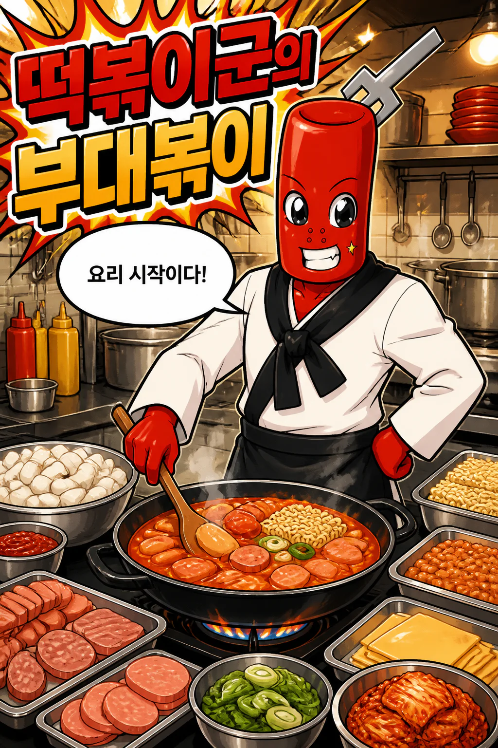 떡볶이군 부대볶이를 만들다