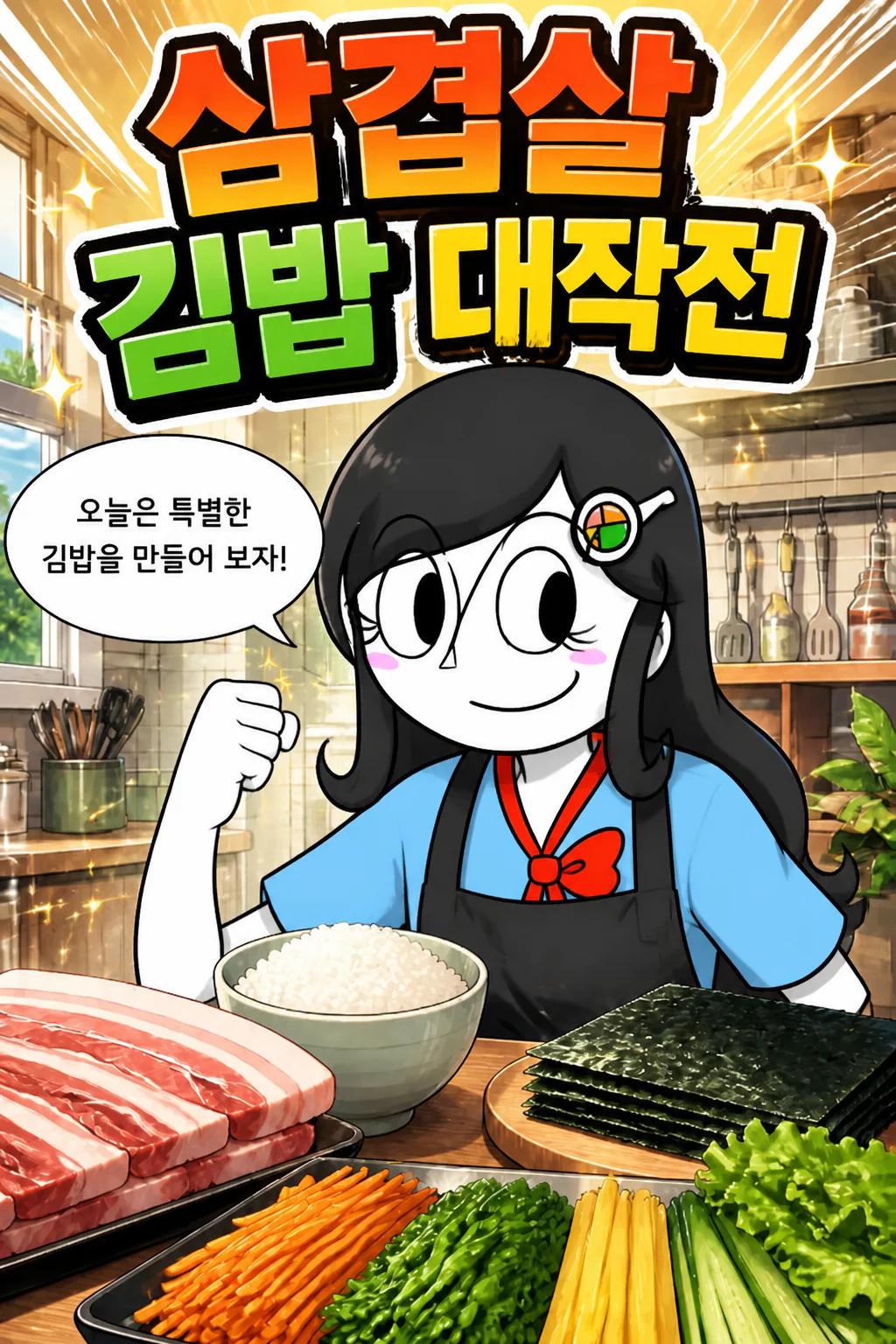 김밥소녀 삼겹살 김밥을 만들다