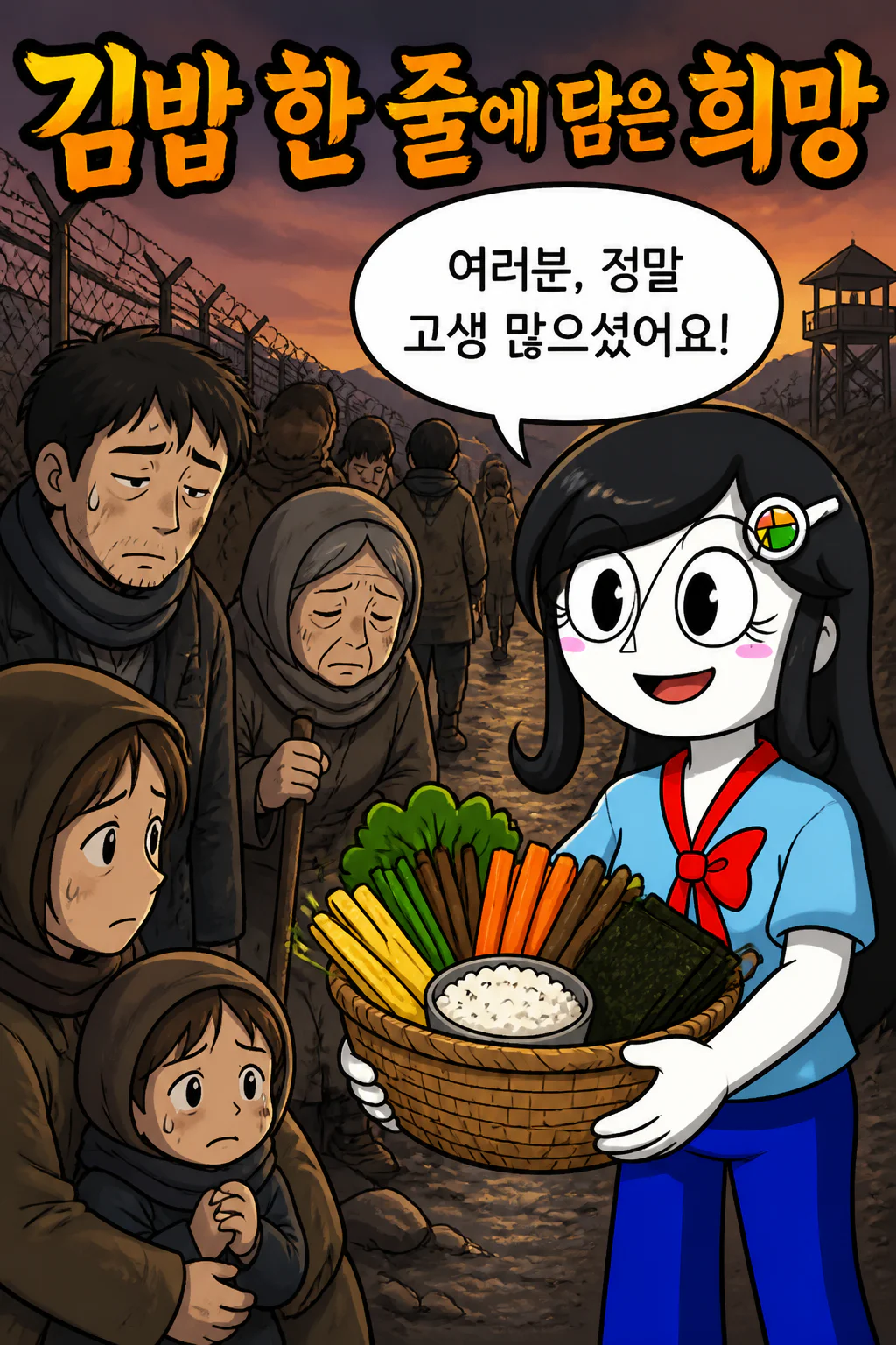 김밥소녀 죽음의 땅에서 탈출한 주민들에게 김밥을 대접하다