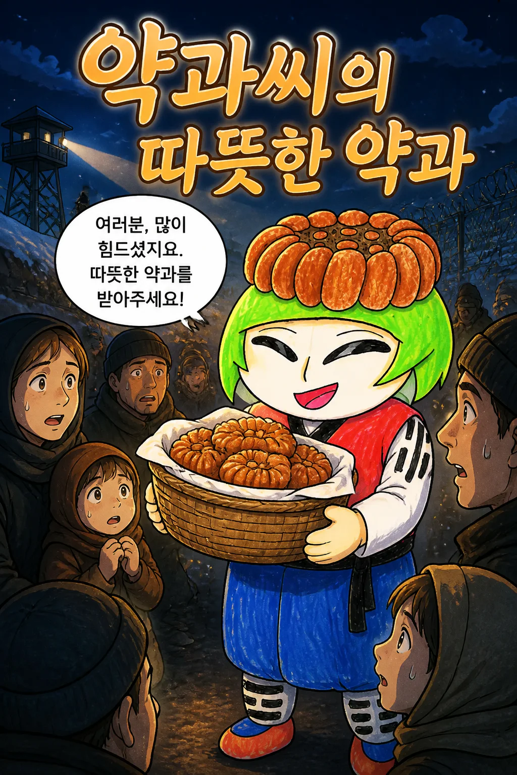약과씨 죽음의 땅에서 탈출한 주민들에게 약과를 대접하다