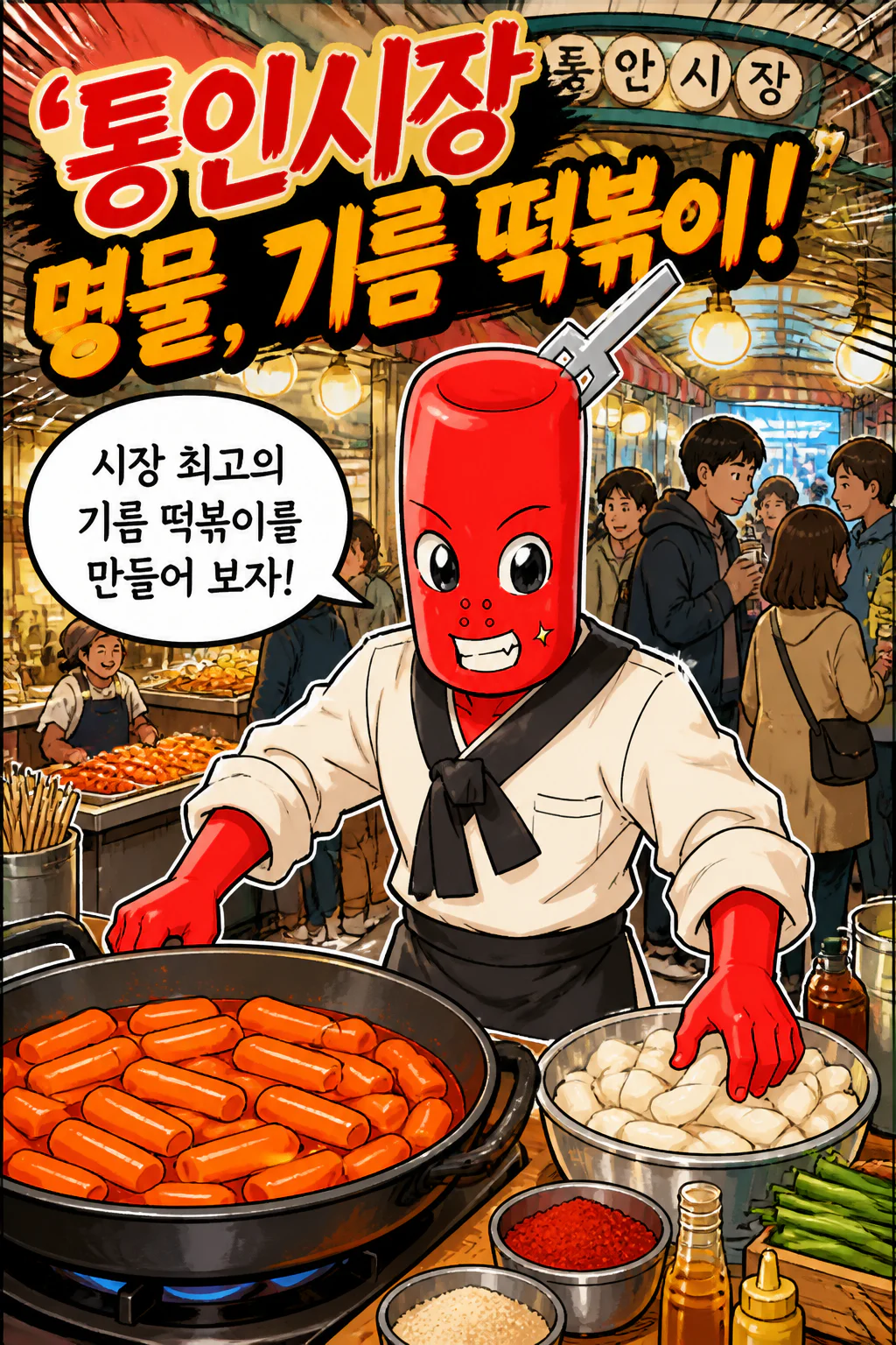 떡볶이군 기름 떡볶이를 만들다