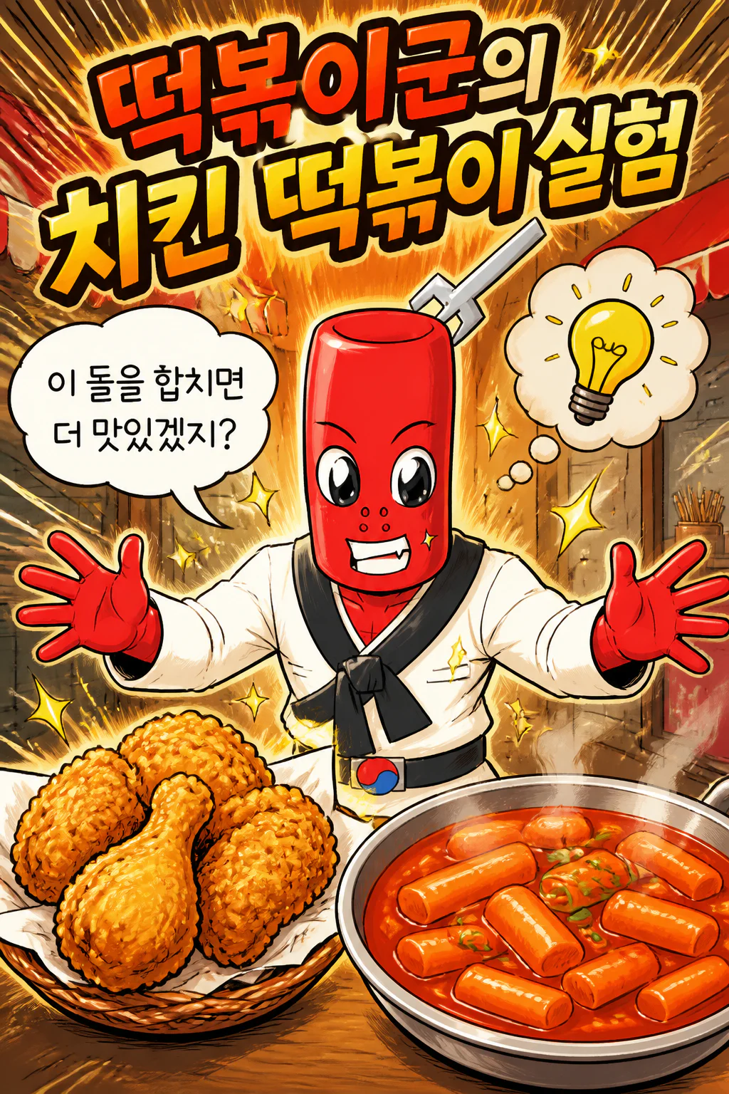 떡볶이군 후라이드 치킨에 떡볶이를 섞다