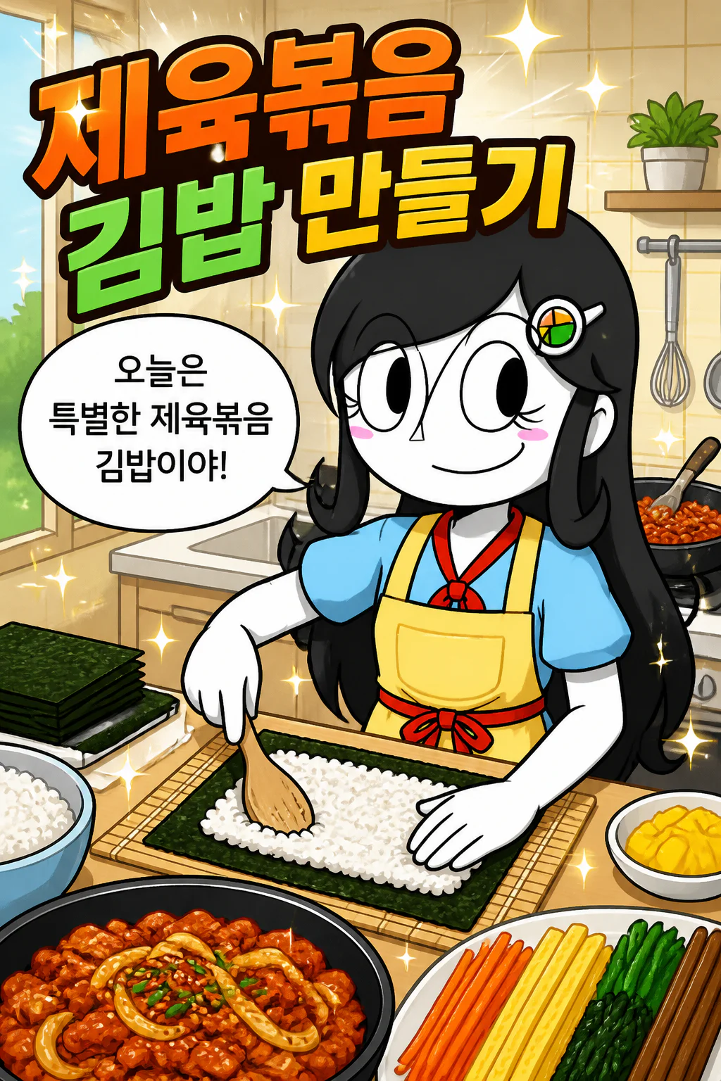 김밥소녀 제육 김밥을 만들다