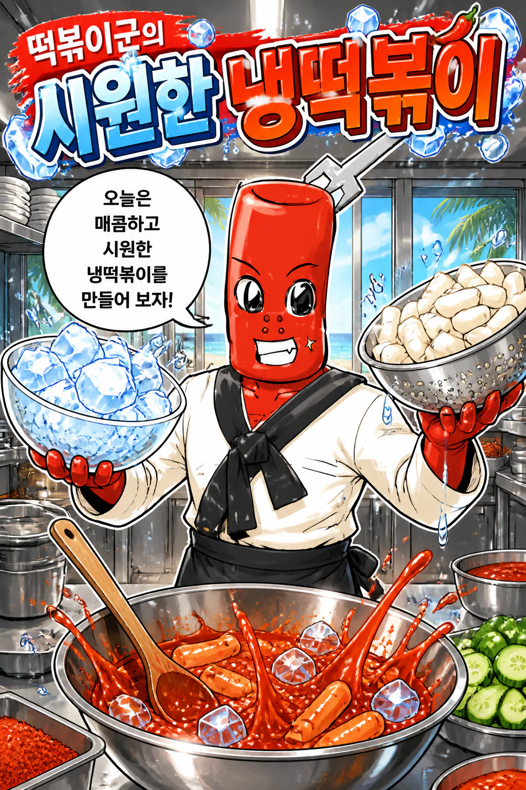 떡볶이군 냉떡볶이를 만들다