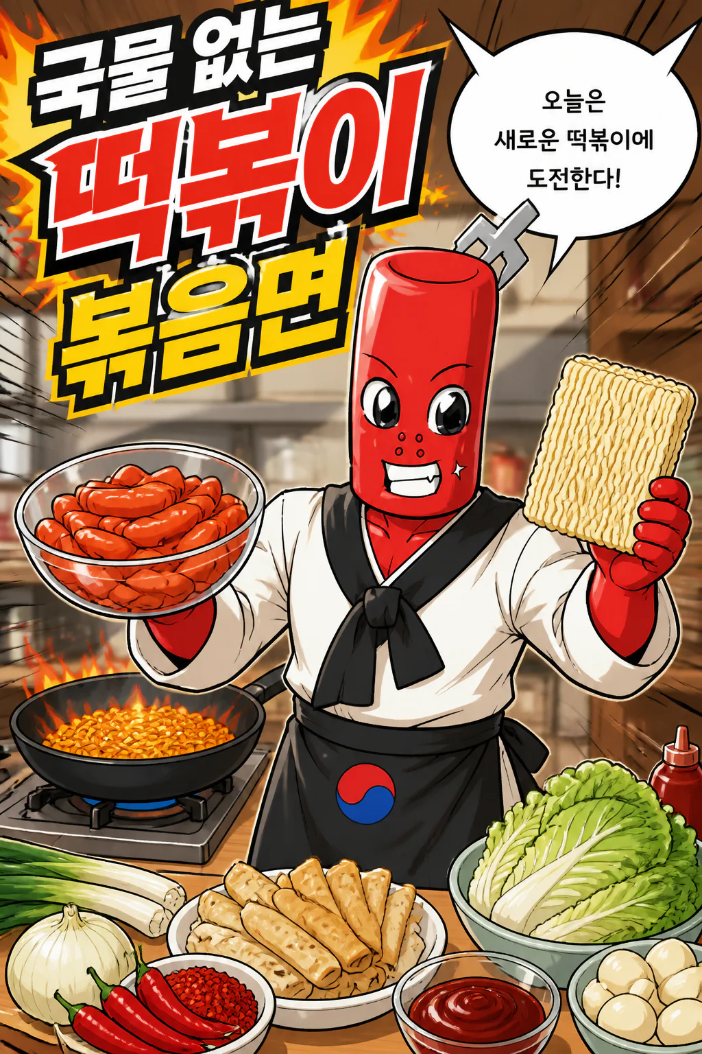 떡볶이군 떡볶이 볶음면을 만들다