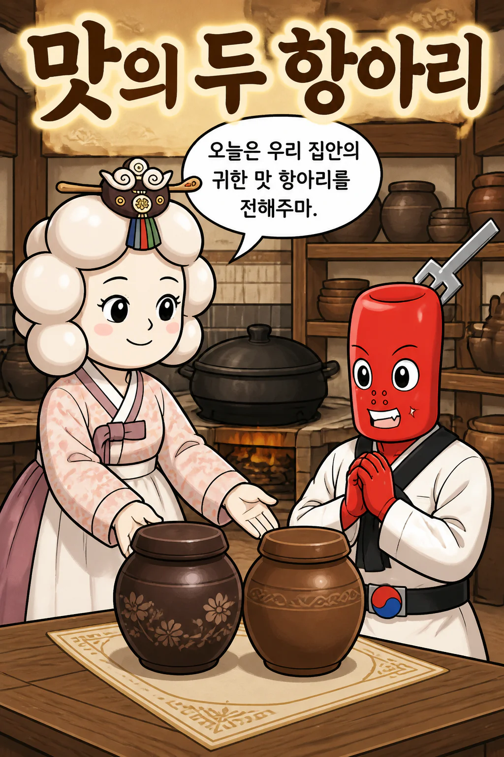 떡볶이군 조랭이떡 부인에게 맛내기 항아리와 맛항아리를 전수받다