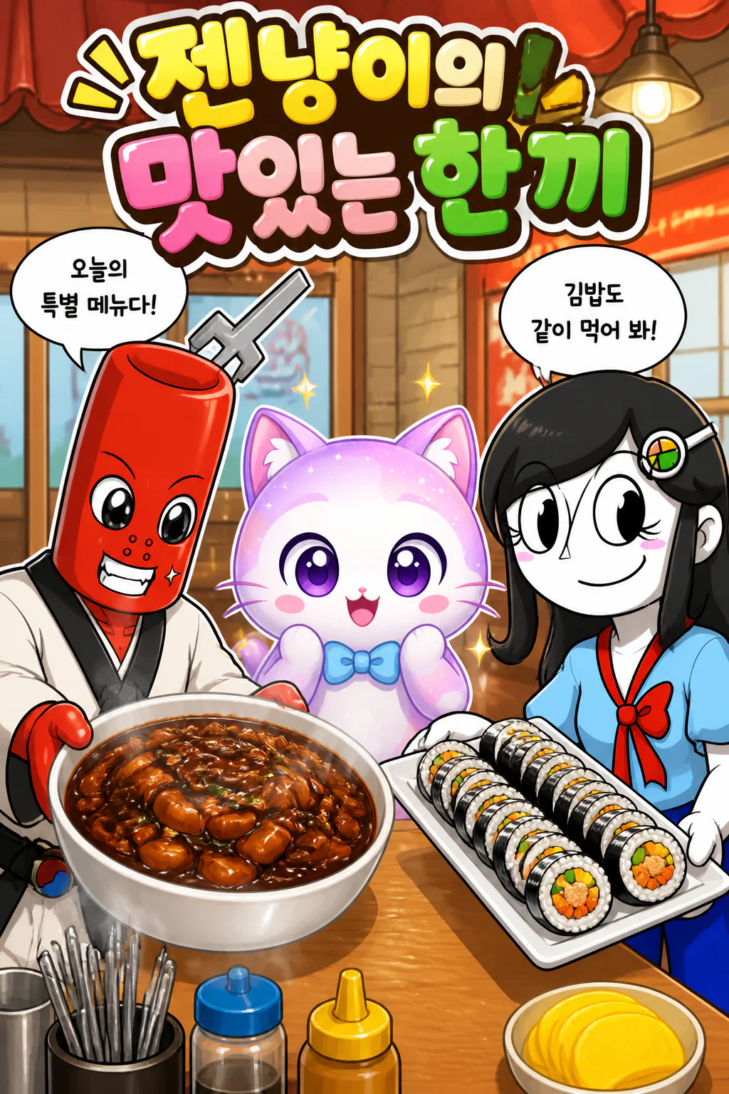 젠냥이 짜장 떡볶이와 참치김치 김밥을 맛보다