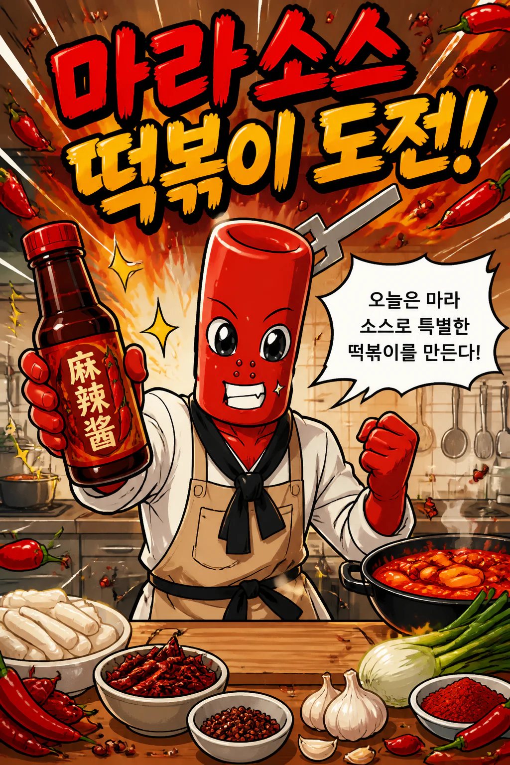 떡볶이군 마라 소스를 응용한 떡볶이를 만들다