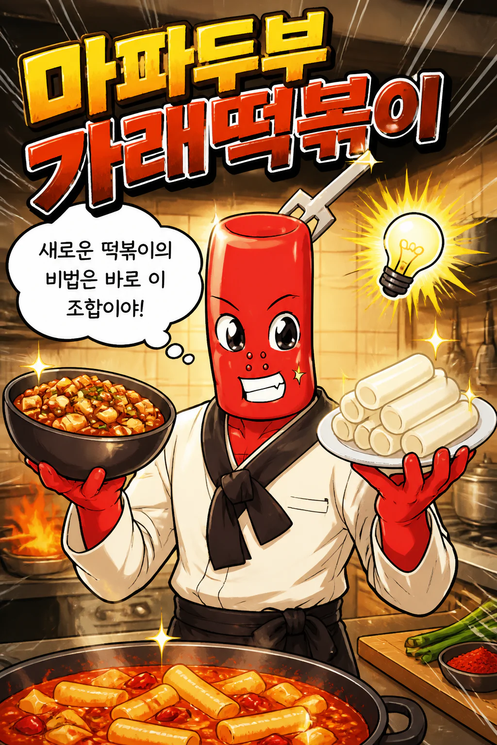 떡볶이군 마파두부와 가래떡을 응용한 떡볶이를 만들다
