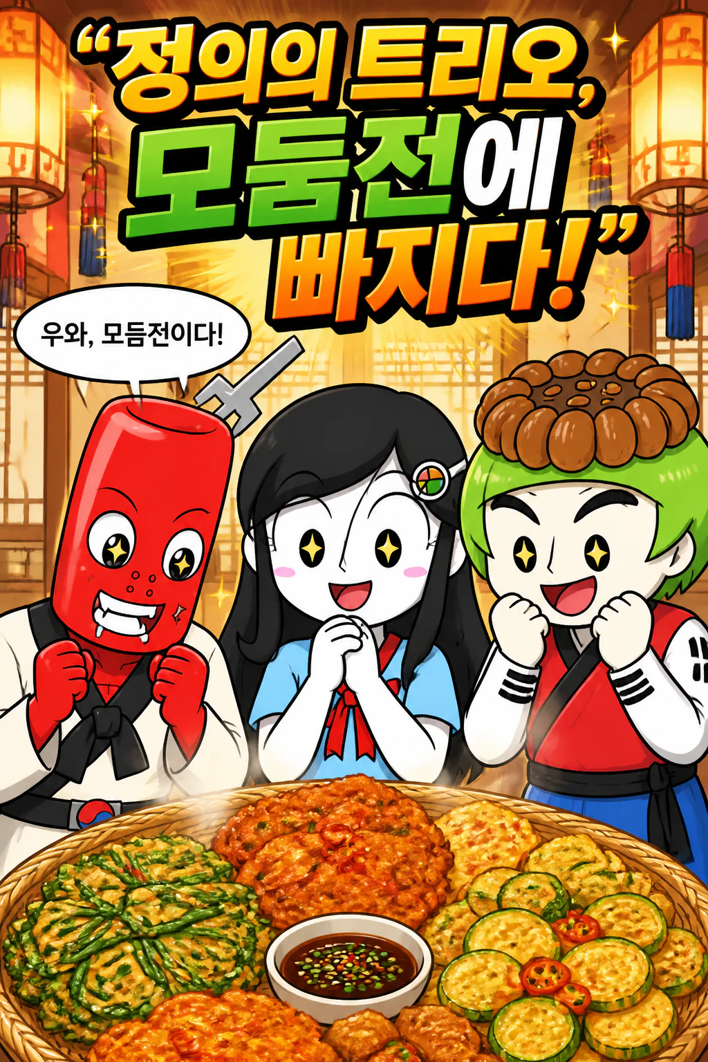 정의의 트리오 모듬 전을 먹다