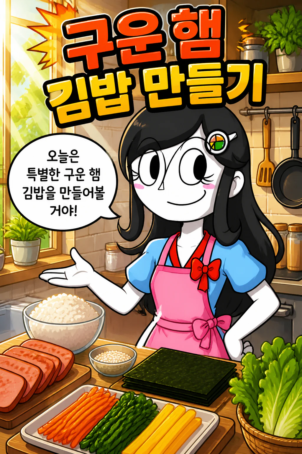 김밥소녀 구운 햄 김밥을 만들다