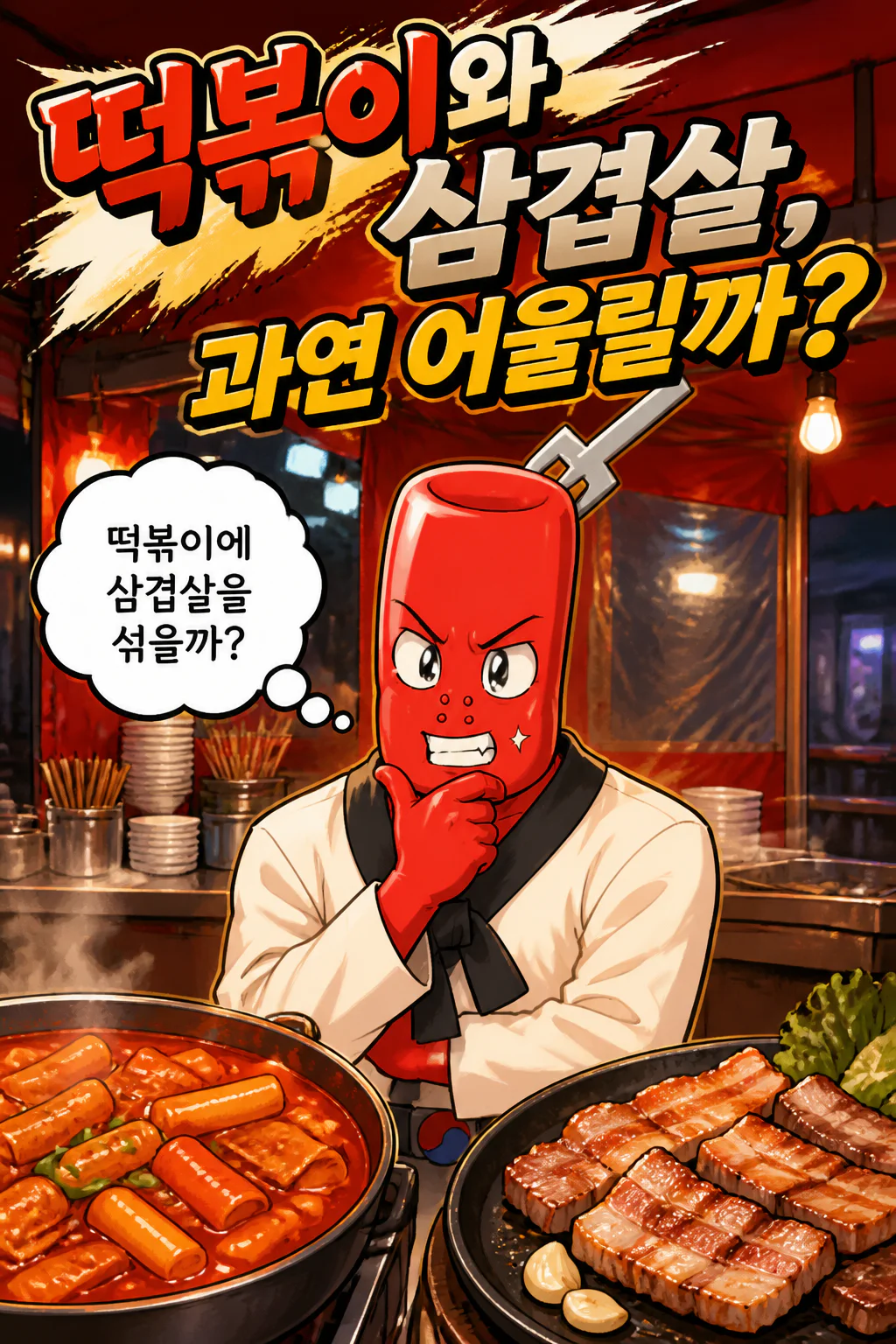 떡볶이군 떡볶이에 삼겹살을 넣을까 고민하다
