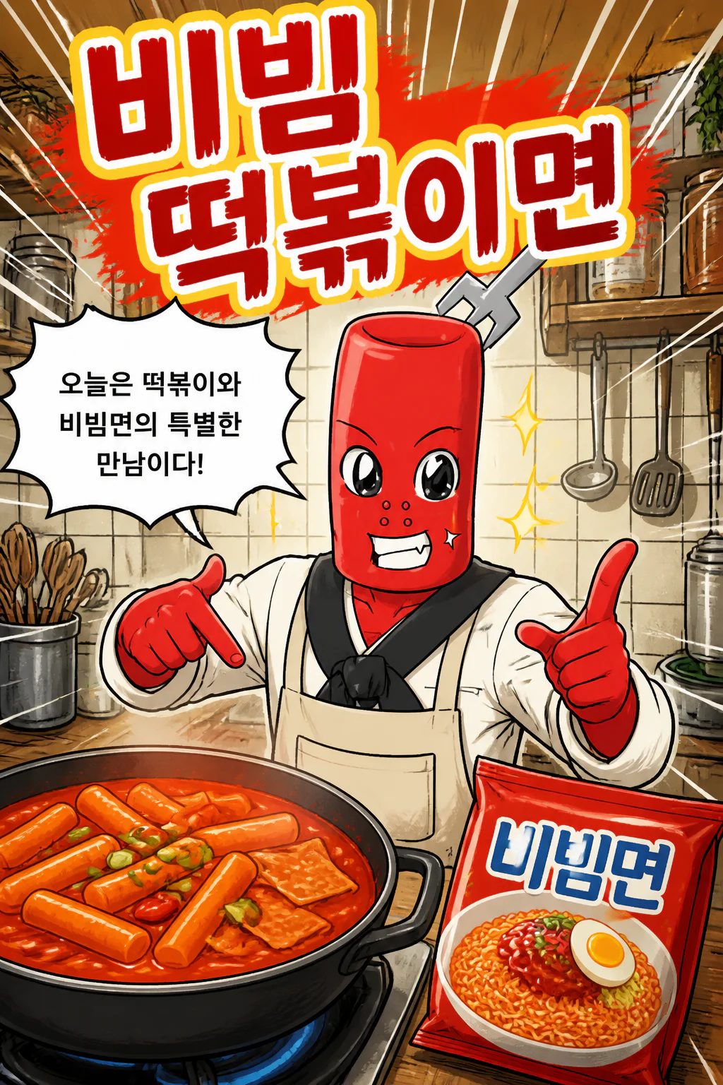 떡볶이군 떡볶이 비빔면을 만들다