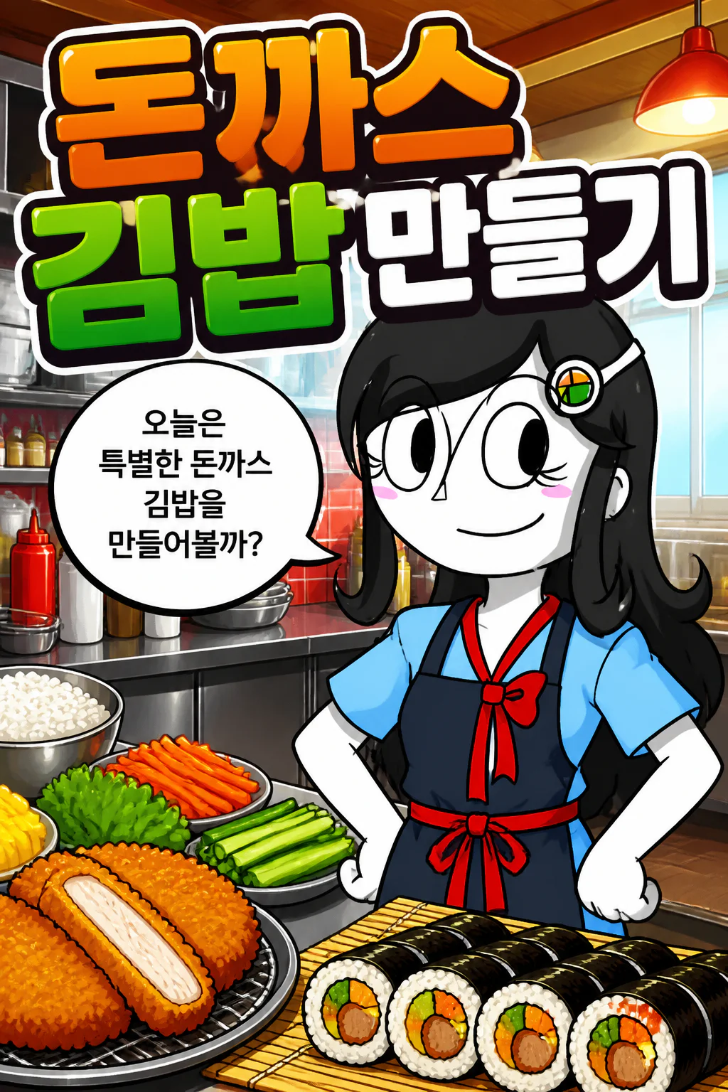 김밥소녀 돈까스 김밥을 만들다