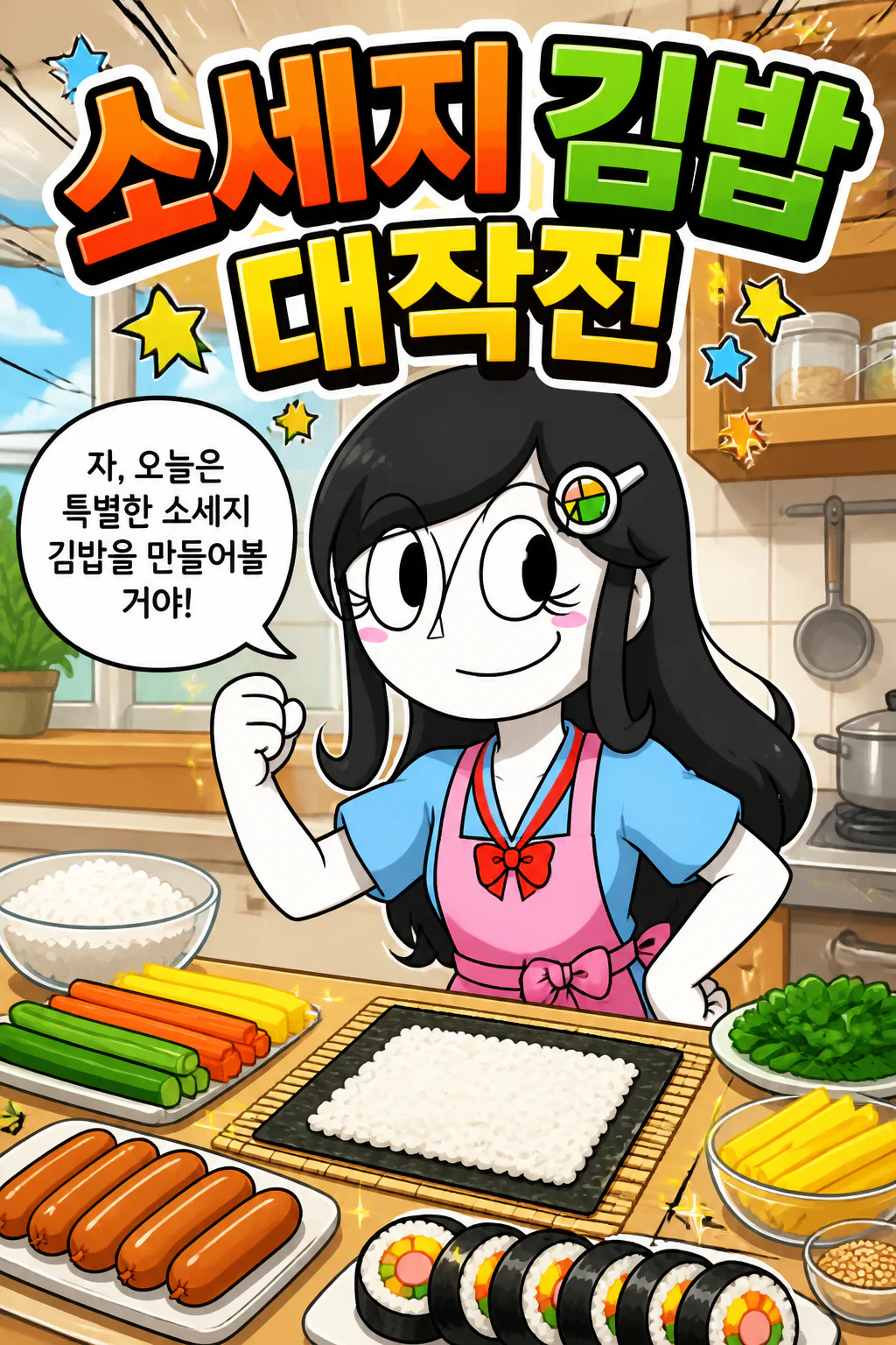 김밥소녀 소시지 김밥을 만들다