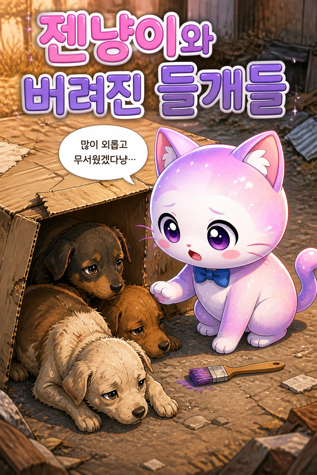 젠냥이 인간들에게 버려진 들개들을 위로하다