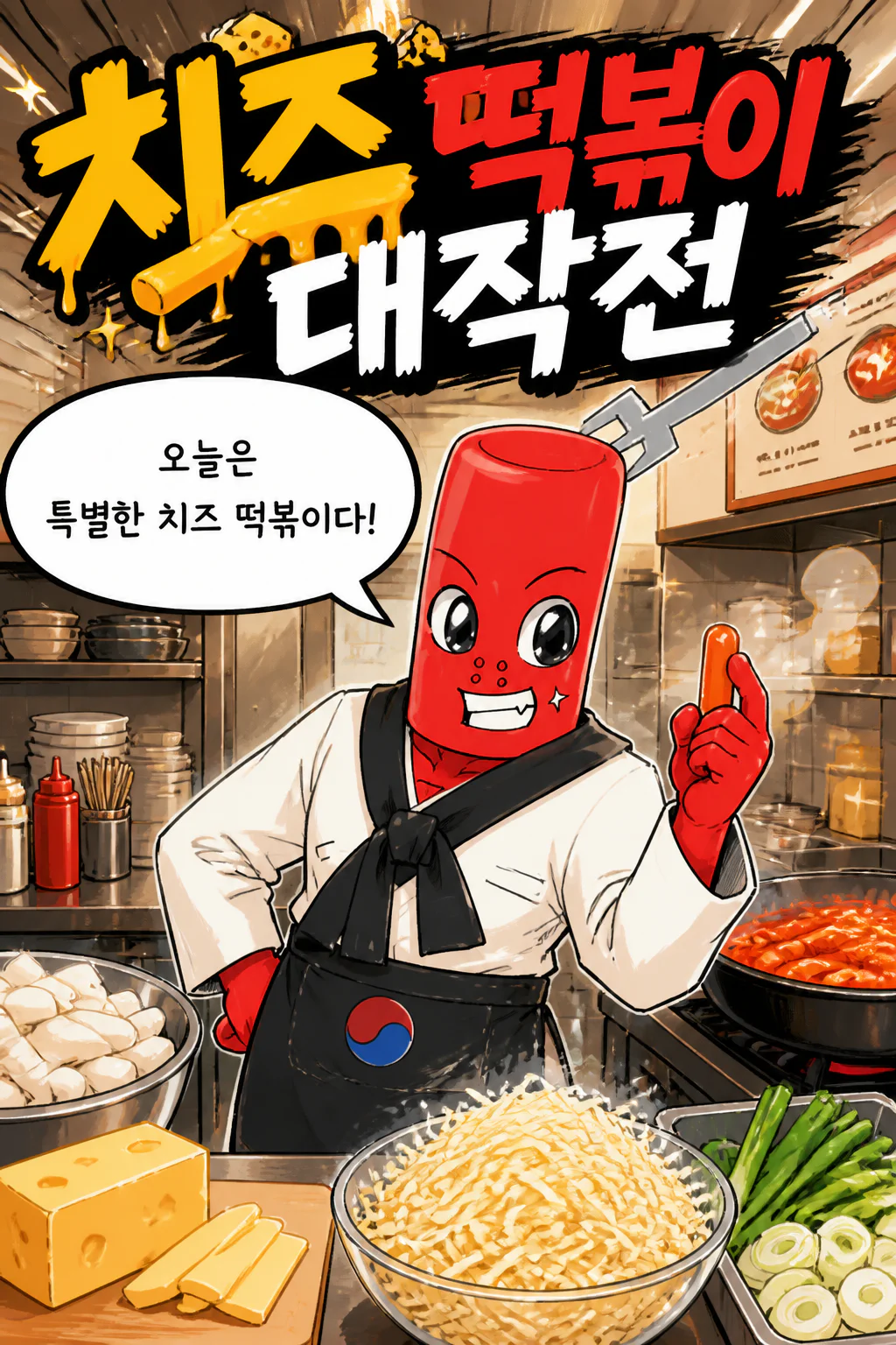떡볶이군 치즈 떡볶이를 만들다