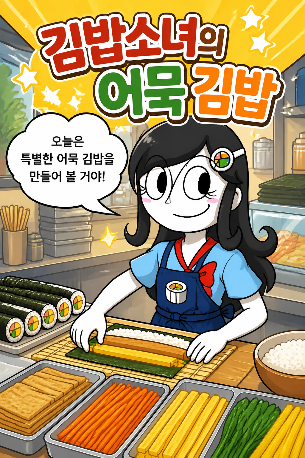 김밥소녀 어묵 김밥을 만들다