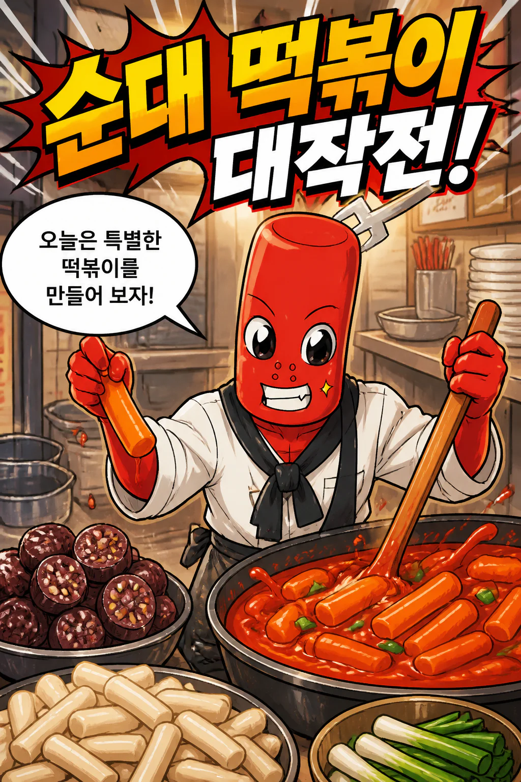 떡볶이군 순대 떡볶이를 만들다