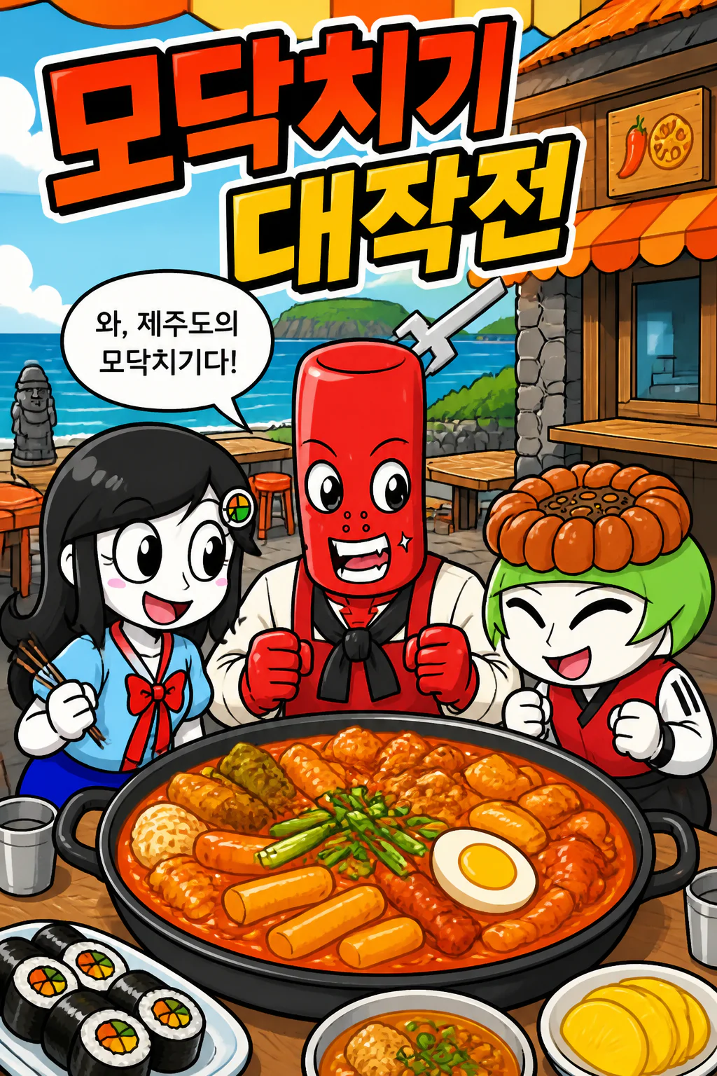 정의의 트리오 모닥치기를 먹다