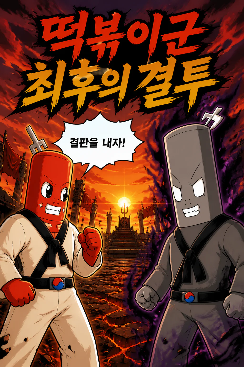 떡볶이군 블랙 떡볶이군을 상대로 승리하다