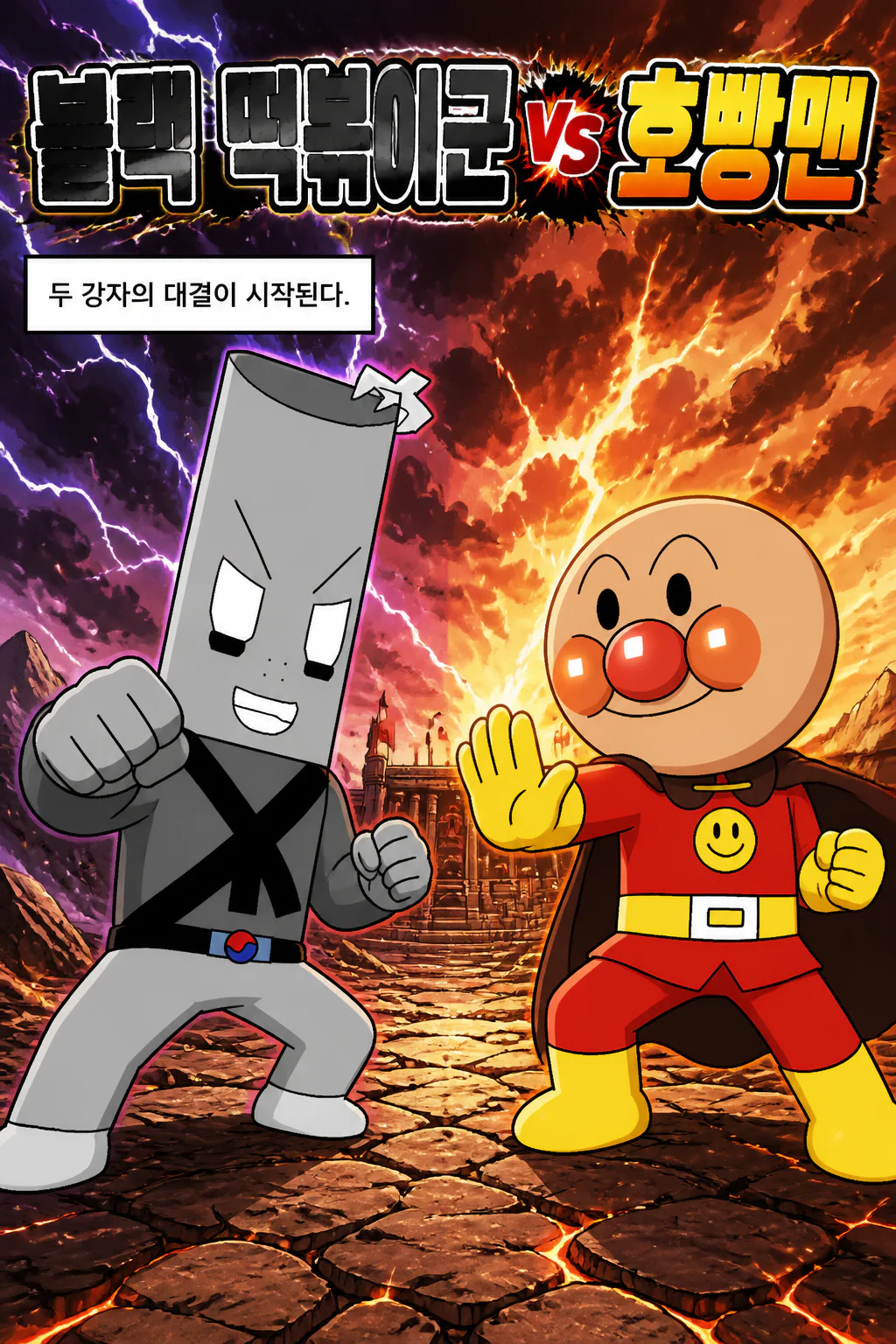 블랙 떡볶이군과 호빵맨의 대결