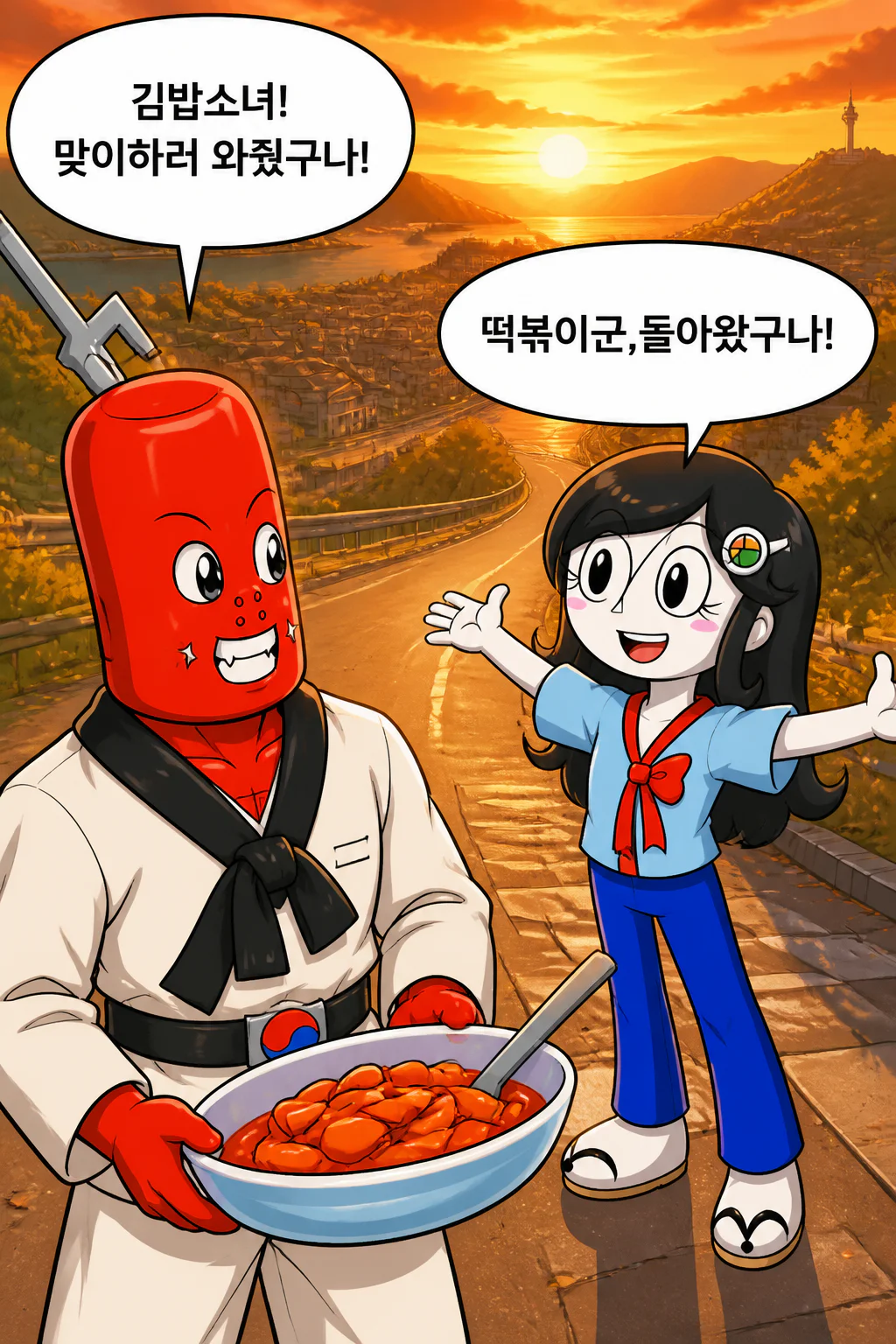 떡볶이군,블랙 떡볶이군에 승리한 후 김밥소녀와 단 둘만의 시간을 갖던 중 김밥소녀에게 입맞춤을 받다.