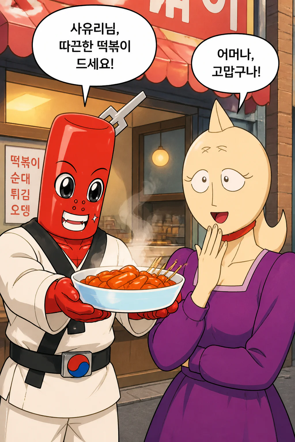 떡볶이군 근육 사유리에게 떡볶이를 대접하다