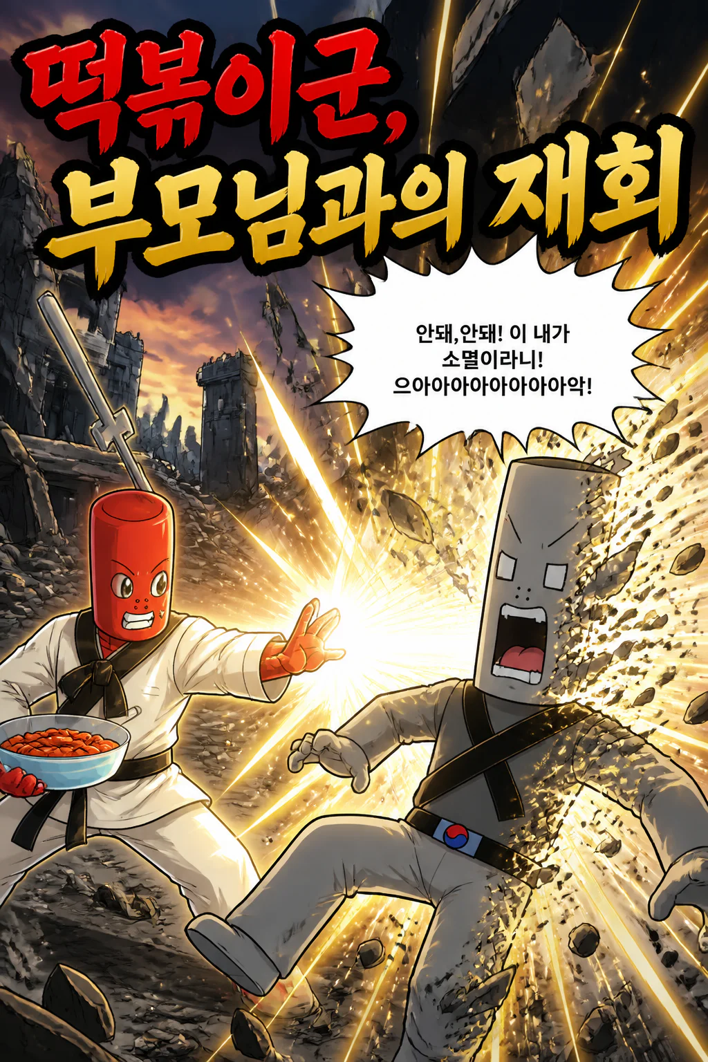 블랙 떡볶이군을 소멸시킨 이후 떡볶이군의 부모님을 만나는 떡볶이군