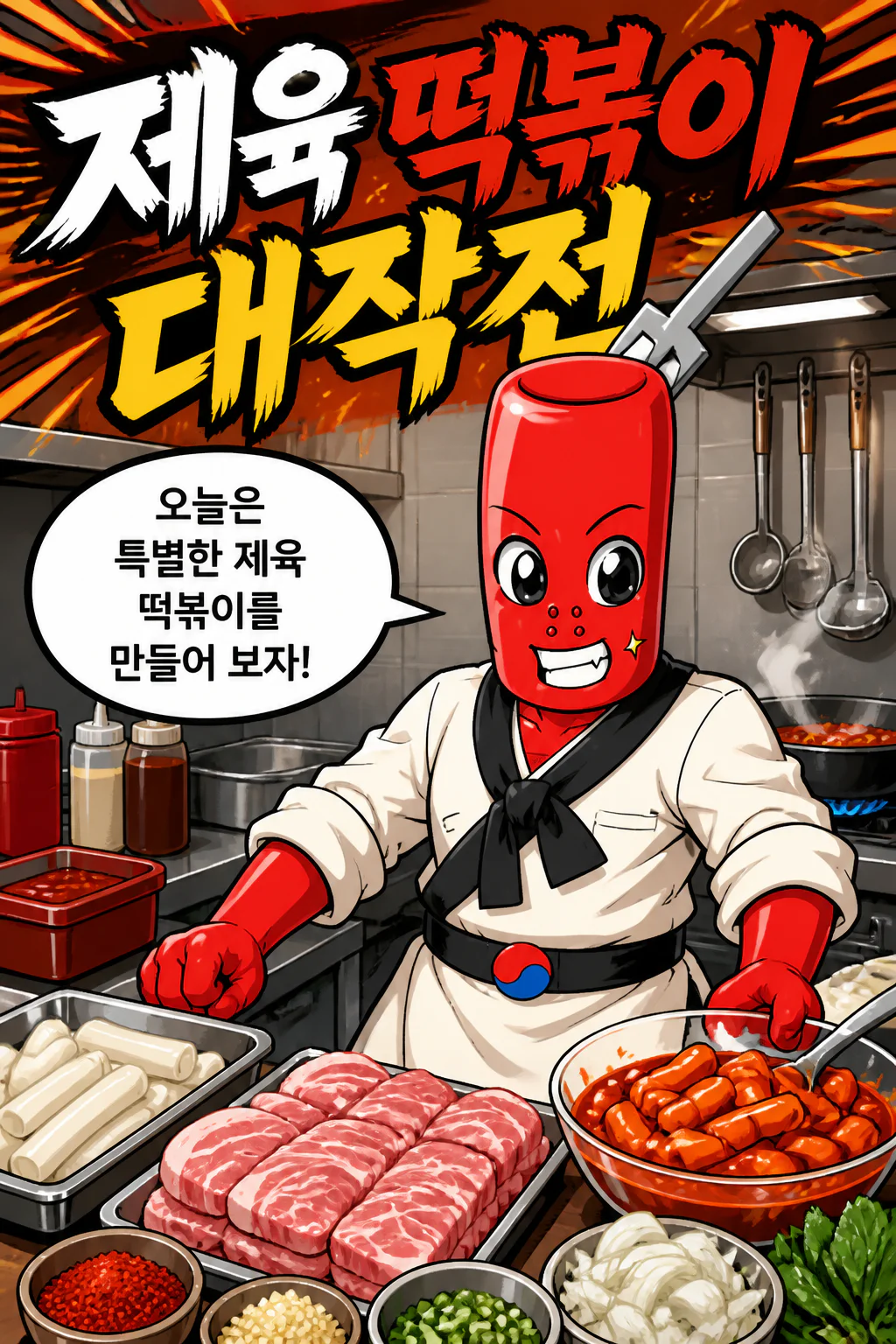 떡볶이군 제육 떡볶이를 만들다