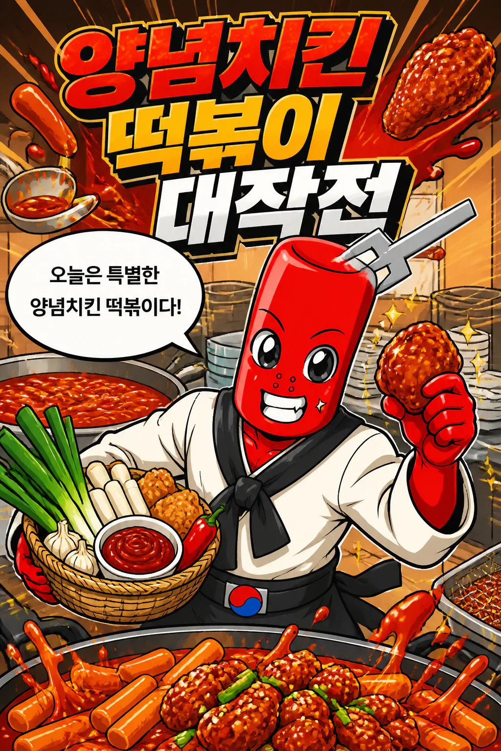 떡볶이군 양념치킨 떡볶이를 만들다