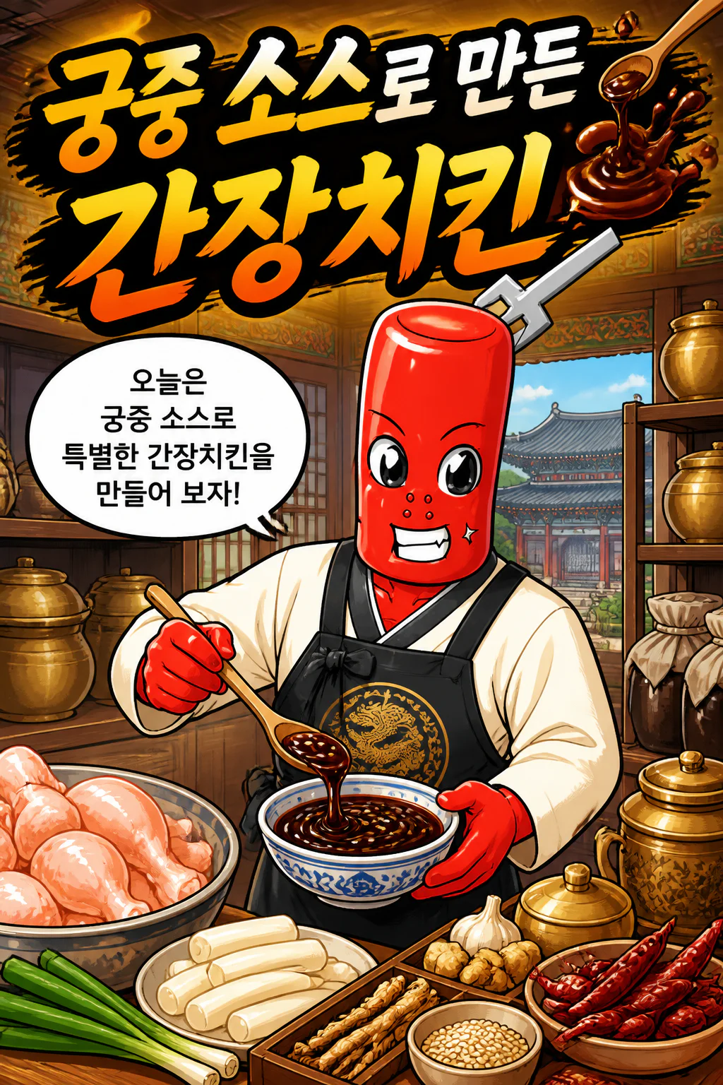 떡볶이군 궁중 떡볶이 소스를 베이스로 한 간장치킨을 만들다