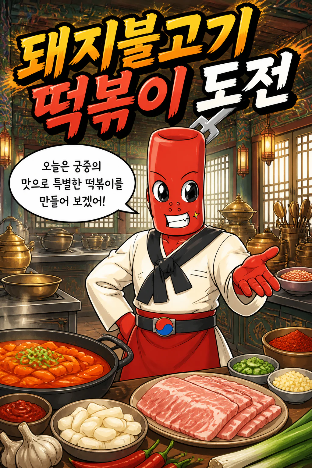 떡볶이군 궁중 떡볶이 소스를 베이스로 한 돼지불고기 떡볶이를 만들다