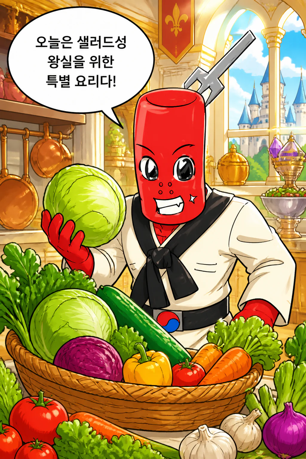 떡볶이군 샐러드성 왕실을 위해 야채 떡볶이를 만들다